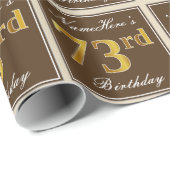 エレガント、ブラウン、フェイク金ゴールド73番目の誕生日+名前 ラッピングペーパー (ロールコーナー)