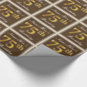 エレガント、ブラウン、フェイク金ゴールド75番目の誕生日+名前 ラッピングペーパー (角)
