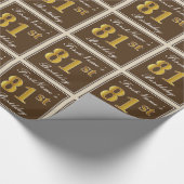 エレガント、ブラウン、フェイク金ゴールド81番目の誕生日+名前 ラッピングペーパー (角)