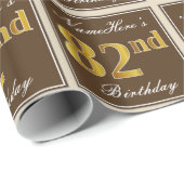 エレガント、ブラウン、フェイク金ゴールド82番目の誕生日+名前 ラッピングペーパー (ロールコーナー)