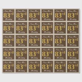 エレガント、ブラウン、フェイク金ゴールド83番目の誕生日+名前 ラッピングペーパー