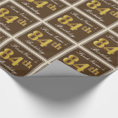 エレガント、ブラウン、フェイク金ゴールド84番目の誕生日+名前 ラッピングペーパー (角)
