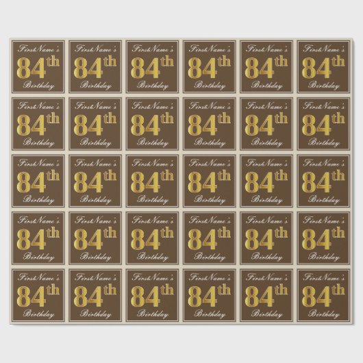 エレガント、ブラウン、フェイク金ゴールド84番目の誕生日+名前 ラッピングペーパー (フラット)