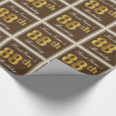 エレガント、ブラウン、フェイク金ゴールド88番目の誕生日+名前 ラッピングペーパー (角)