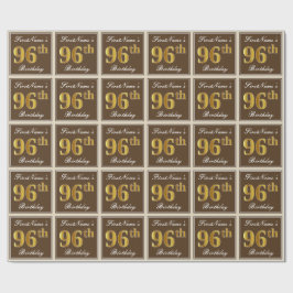 エレガント、ブラウン、フェイク金ゴールド96番目の誕生日+名前 ラッピングペーパー