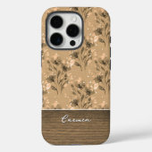 エレガント ブラウン フラワー ウッド グレイン 名前入り Case-Mate iPhoneケース (裏面)
