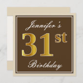 エレガント ブラウン 偽の金 31歳の誕生日 + 名前 招待状 (正面/裏面)