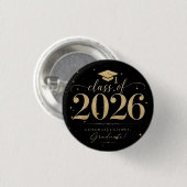 エレガント ブラックゴールドスターズ 2026年卒業 缶バッジ (正面&裏面)
