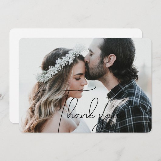 エレガント&ブラックモダンスクリプトありがとうフォトカード サンキューカード (正面/裏面)