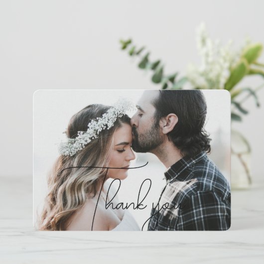 エレガント&ブラックモダンスクリプトありがとうフォトカード サンキューカード (スタンド正面)