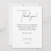 エレガント&ブラックモダンスクリプトありがとうフォトカード サンキューカード (裏面)