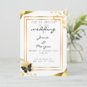 エレガント ブラック アンド シャイニー バタフライ ホワイト ウェディング 招待状 (スタンド正面)