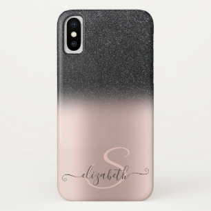 エレガント ブラック ギッター オンブレ ローズゴールド モノグラム iPhone X ケース