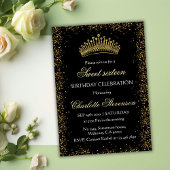 エレガント ブラック グリッター ゴールド クラウン スウィート16 サーティーン誕生日 招待状