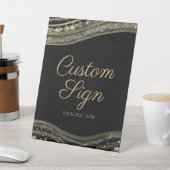 エレガント ブラック ゴールド アゲート オーダーメイド テキスト 台座サイン (インサイチュ)