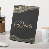 エレガント ブラック ゴールド アゲート パーティ ドリンクス 台座サイン (インサイチュ)