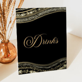 エレガント ブラック ゴールド アゲート パーティ ドリンクス 台座サイン