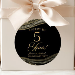 エレガント ブラック ゴールド アゲート 5周年パーティー ラウンドシール