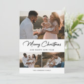 エレガント ブラック ゴールド カリグラフィー フォト コラージュ シーズンカード (スタンド正面)