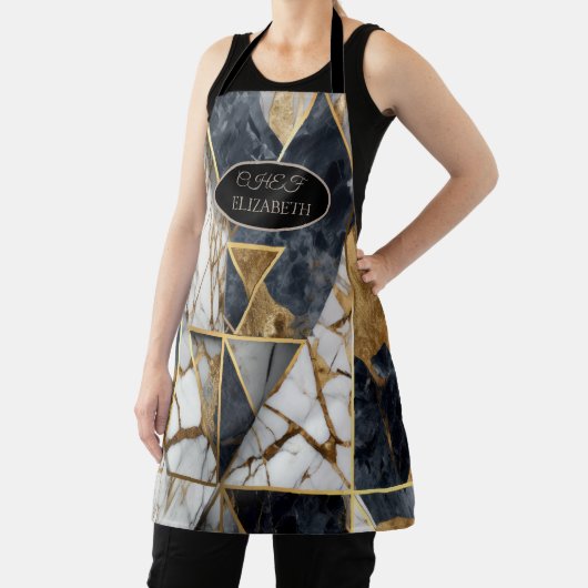 エレガント ブラック ゴールド ジオメトリック マーブル エプロン (インサイチュ)