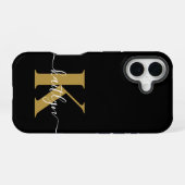 エレガント ブラック ゴールド スクリプト モノグラム iPhone 16ケース (裏面横)