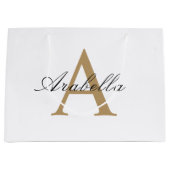 エレガント ブラック ゴールド パーソナライズ モノグラム 名前 ラージペーパーバッグ (正面)