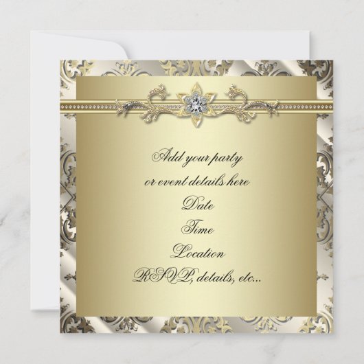 エレガント ブラック ゴールド パーティー 招待状 (裏面)