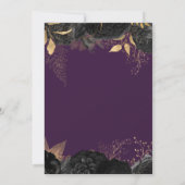 エレガント ブラック ゴールド フローラル パープル ウェディング 招待状 (裏面)