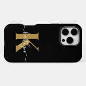 エレガント ブラック ゴールド モノグラム iPhoneケース (裏面横)