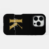 エレガント ブラック ゴールド モノグラム iPhoneケース (裏面横)