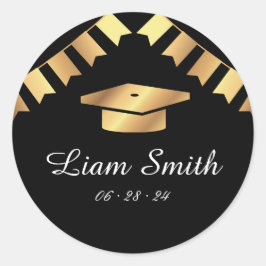 エレガント ブラック ゴールド 卒業 丸型 ステッカー セット