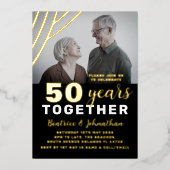 エレガント ブラック&ゴールド 50周年結婚記念 箔招待状 (正面)
