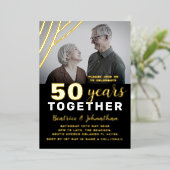 エレガント ブラック&ゴールド 50周年結婚記念 箔招待状 (立ち正面)