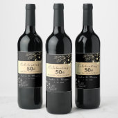 エレガント ブラック ゴールド 50周年 結婚記念日 ワインラベル (ボトル)