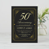 エレガント ブラック & ゴールド 50周年 結婚記念日 招待状 (スタンド正面)