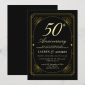 エレガント ブラック & ゴールド 50周年 結婚記念日 招待状 (正面/裏面)