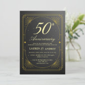エレガント ブラック & ゴールド 50周年 結婚記念日 招待状 (スタンド正面)