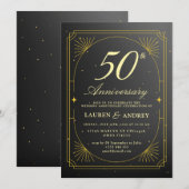 エレガント ブラック & ゴールド 50周年 結婚記念日 招待状 (正面/裏面)