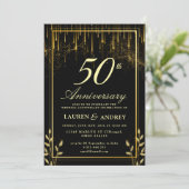 エレガント ブラック & ゴールド 50周年 結婚記念日 招待状 (スタンド正面)