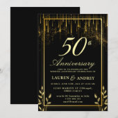 エレガント ブラック & ゴールド 50周年 結婚記念日 招待状 (正面/裏面)