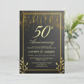 エレガント ブラック & ゴールド 50周年 結婚記念日 招待状 (スタンド正面)