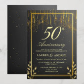 エレガント ブラック & ゴールド 50周年 結婚記念日 招待状 (正面/裏面)
