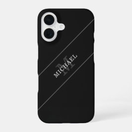 エレガント ブラック シルバー モノグラム 名前 オリジナル iPhone 16ケース