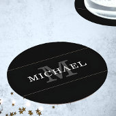 エレガント ブラック シルバー モノグラム 名前 オーダーメイド ラウンドペーパーコースター