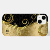 エレガント ブラック ダマスク ゴールド スワール Case-Mate iPhoneケース (裏面 (横))