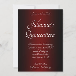 エレガント ブラック+バーガンディ オンブレ quinceañera 招待状