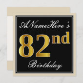 エレガント ブラック フェイクゴールド 82歳の誕生日 + 名前 招待状 (正面/裏面)