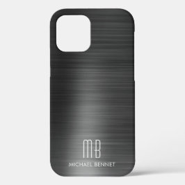 エレガント ブラック フェイク ブラッシュド メタリック モノグラム iPhone 12ケース