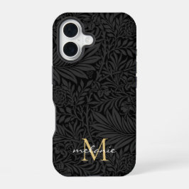 エレガント ブラック フラワー スクリプト モノグラム iPhone 16ケース