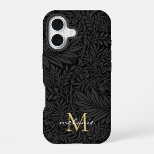 エレガント ブラック フラワー スクリプト モノグラム iPhone 16ケース